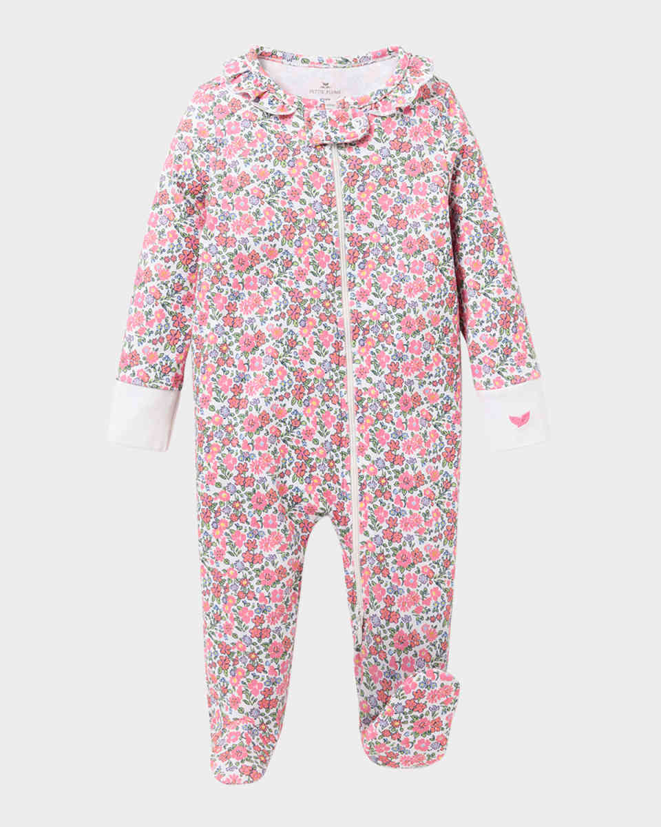 Girl's Fleurs de Rose Pima Cotton Romper, Size 0M-9M
